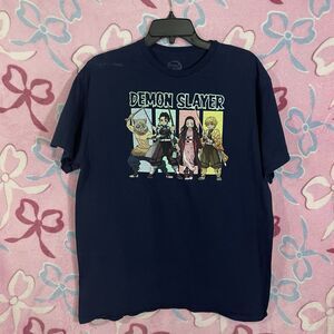 Demon Slayer Navy Blue Anime Crew Neck Short Sleeves Graphic T Shirt Sz L